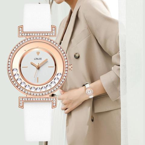 Relojes minimalistas exquisitos para mujer, pulsera de cuero con diseño de esfera de diamante Simple para mujer, regalos informales, novedad de 2022 ► Foto 1/6