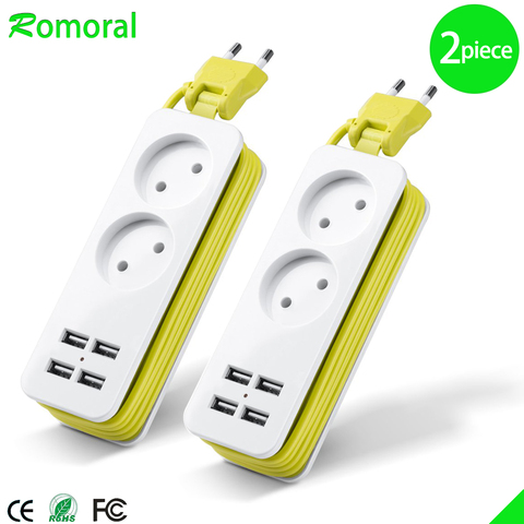 Enchufe de la UE, enchufe de 4 cargador con puerto USB, adaptador de enchufe de viaje portátil múltiple de 1200W para tabletas y teléfonos inteligentes ► Foto 1/6