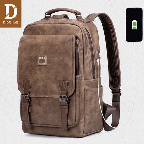 Mochila DIDE para ordenador portátil con puerto de carga USB, Mochila Vintage informal para hombre, Mochila de viaje para hombre, Mochila escolar Preppy impermeable de 15 pulgadas ► Foto 1/6