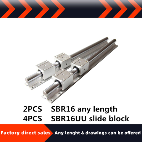 Riel lineal SBR, 2 uds, SBR16, 16mm, riel lineal, cualquier carril guía de longitud + 4 uds, bloque deslizante SBR16UU para cnc ► Foto 1/6