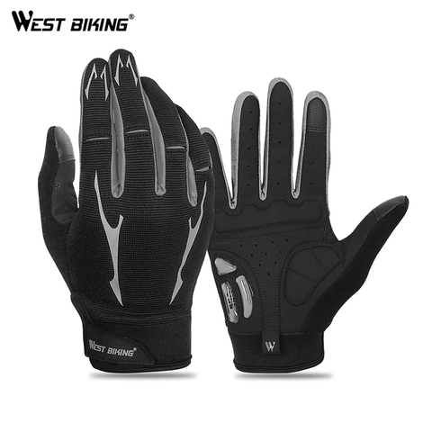 WEST BIKING-guantes de Ciclismo de dedo completo, de GEL con pantalla táctil, antideslizantes, a prueba de viento, para deportes al aire libre y ciclismo de montaña o carretera ► Foto 1/6