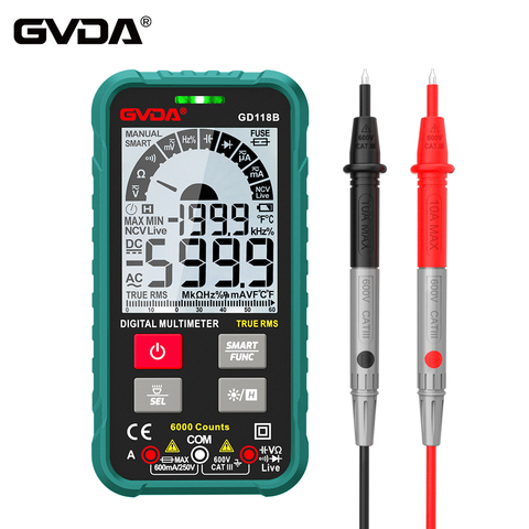 GVDA-multímetro Digital Ture RMS de rango automático, 6000 recuentos, NCV, multímetro inteligente, capacitancia de voltaje AC DC, Ohm, medidor de Hz ► Foto 1/6