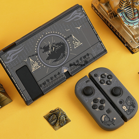 Funda protectora con abertura para consola Nintendo Switch y Joystick, funda rígida trasera con soporte negro del misterioso faraón de Egipto ► Foto 1/6