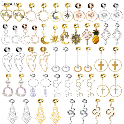 Leosoxs-expansor de oreja de acero inoxidable con forma de luna y Estrella, expansor de oreja, pendientes, joyas de moda para perforar, 2 unidades ► Foto 1/6