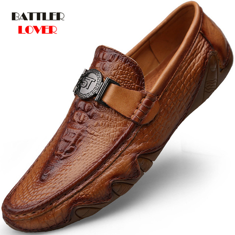 Zapatos de mocasín de piel de cocodrilo para hombre, mocasines antideslizantes de cuero genuino hechos a mano, informales, para conducir y caminar, ocio de lujo ► Foto 1/6