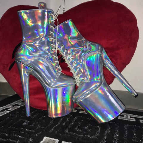 Sorbern holográfica botines de mujer 20Cm extrema de tacón alto Stipper baile en barra sandalias con plataforma de tacón alto tobillo bota de colores ► Foto 1/6