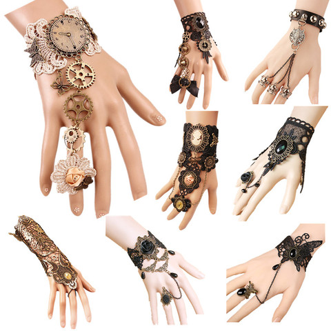 Guantes Steampunk Vintage para mujer, equipo de muñeca, brazaletes victorianos para niñas, accesorios de joyería, ropa de mano de encaje ► Foto 1/6