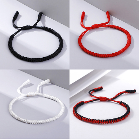 Pulsera de la suerte con cuerda de hilo tejido para hombre y mujer, brazalete de la amistad, de color negro, rojo y blanco ► Foto 1/6