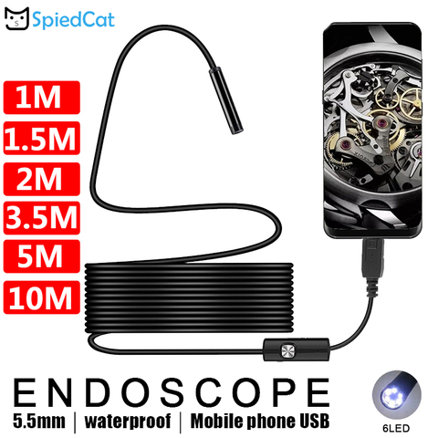 SPIED CAT-Mini lente endoscópica de 1/1, 5, 2/3, 5, 5 y 10M, Cable suave de 5,5mm, cámara de inspección de tuberías, Android, USB, para teléfono Android y PC ► Foto 1/6