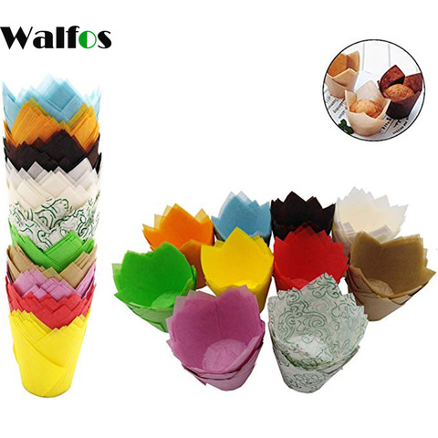 WALFOS-Paquete de papel de recubrimiento para Cupcake, molde de tulipán, flor, Chocolate, Cupcake, envoltorio, Magdalena de repostería, soporte de forro para fiesta de boda, 50 unidades ► Foto 1/6