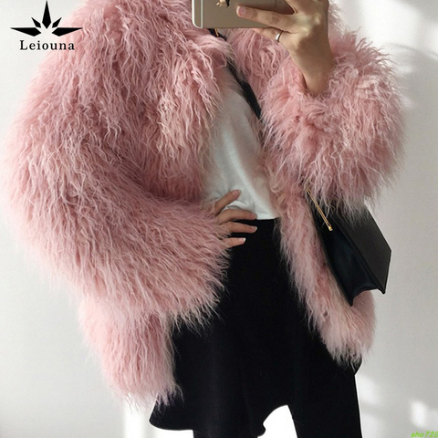 Leiouna-abrigos de piel nueva para mujer, moda rosa, pelo largo fino, abrigo de piel peluda, Top para mujer 2022 ► Foto 1/6