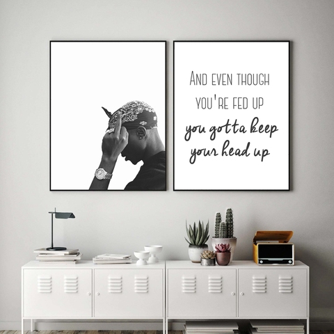 Tupac Shakur-lienzo de fotografía en blanco y negro, cartel de Rap, letras de música moderna de Hip Hop, imágenes de pared, decoración para sala de estar ► Foto 1/6