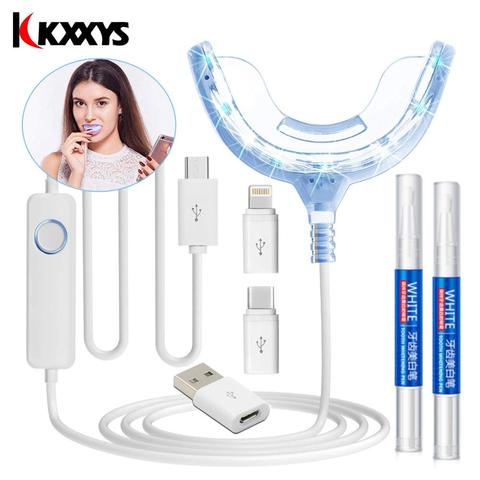 Dispositivo blanqueador Dental de luz LED azul frío con sincronización inteligente portátil con 2 Gel blanqueador, 2 puertos para Android IOS ► Foto 1/6