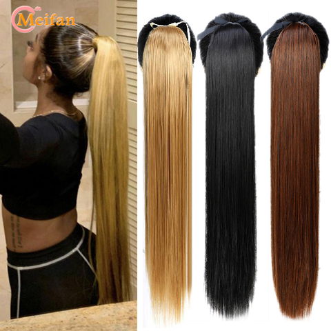 MEIFAN-coletero largo y recto para mujer, sedoso, con cordón, pinza sintética de 85cm, coleta falsa, extensión de cabello ► Foto 1/6