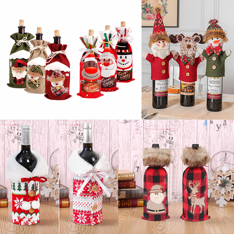 Funda navideña para botella de vino decoración navideña para decoración de mesa de Navidad Natal ► Foto 1/6