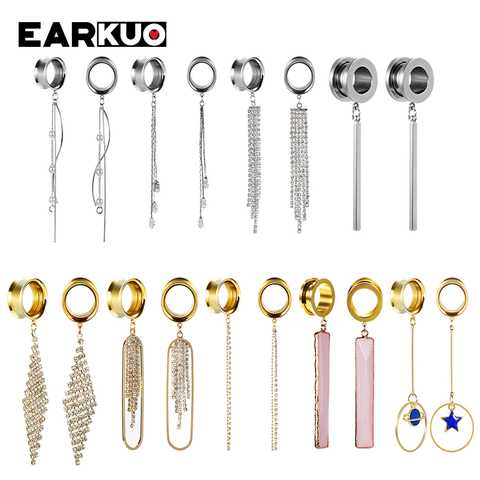 EARKUO-cadenas de barra cuadradas de acero inoxidable, simples y populares, tapones para los oídos, calibres de perforación, túneles, joyería del cuerpo oreja, estiradores ► Foto 1/6