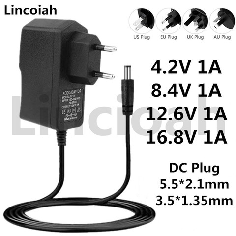 Adaptador de fuente de alimentación de 4,2 V, 8,4 V, 12,6 V, 16,8 V, 1A, 1000Ma, 4,2, 8,4, 12,6, 16,8 V, cargador de voltios CC de 5,5x2,1 MM para batería de litio 18650 ► Foto 1/4