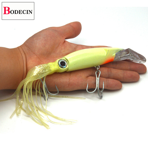 1 piezas de peluche pulpo de señuelo de pesca con anzuelo triple y plantillas de Peche 14 cm 39G luminosa calamar plantillas Artificial cebo para la pesca de mar ► Foto 1/6