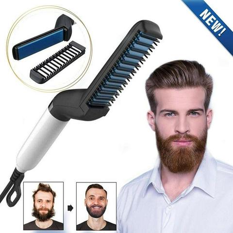 Peine cepillo eléctrico de pelo para hombre, alisador rápido de barba, plancha plana, calienta el pelo, muestra la tapa, Styler ► Foto 1/6