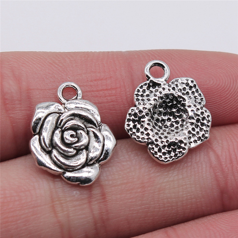4 unids/lote de dijes de rosas para hacer joyas 15x18mm accesorios de joyería de Color plata antigua ► Foto 1/3