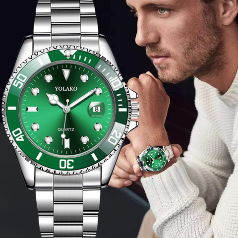 Reloj de negocios para hombre, pulsera de mano masculina a prueba de agua con función de fecha, esfera verde, a la moda y de lujo, novedosa ► Foto 1/6