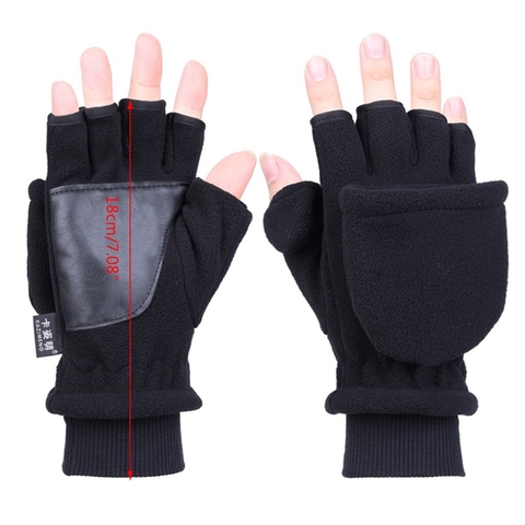 Guantes de lana Polar para hombre y mujer, mitones convertibles de doble capa gruesos con pantalla táctil, para invierno ► Foto 1/6