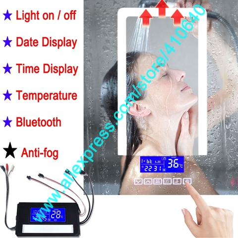 Espejo de luz LED de baño Interruptor táctil sistema de visualización de la temperatura de la fecha y antiniebla para la restauración del espejo del gabinete ► Foto 1/6