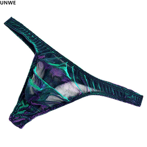 UNWE-ropa interior erótica de tiro bajo para hombre, Tanga de malla brillante, color verde y morado, ropa ultradelgada para Club Gay ► Foto 1/6