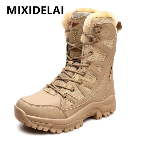 Botas de nieve de felpa para hombre, botas altas informales con cordones, impermeables, antideslizantes, para trabajo del ejército, novedad ► Foto 1/6