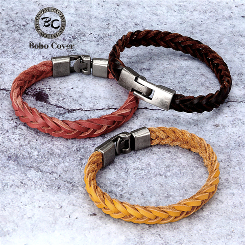 Pulsera de cuero trenzado para hombre y mujer, brazalete de cuero genuino Unisex, Vintage, pulsera masculina, joyería sencilla, venta al por mayor ► Foto 1/6