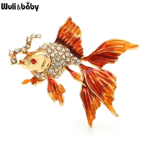 Wuli & baby-broche de pez dorado esmaltado para mujer, Unisex, 3 colores, diamantes de imitación, Animal de mar, fiesta, oficina, regalos ► Foto 1/5