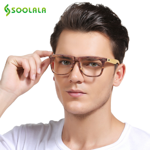 SOOLALA-gafas de lectura de bambú para hombre, lentes de madera de gran tamaño, marco completo, lentes transparentes para presbicia ► Foto 1/6