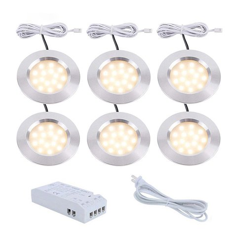 Kit de luces LED de aluminio para debajo del armario, 3W, 12V, Puck, para cocina, Contador, luz para armario, con adaptador de corriente de 12V y 18W ► Foto 1/6