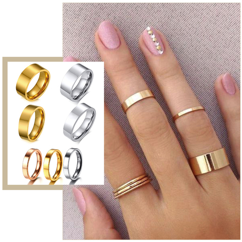 Anillos de bandas de boda minimalistas simples para mujer, 2/4/6/8mm de ancho, regalo de fiesta de cumpleaños de acero inoxidable para su dedo, joyería ► Foto 1/6