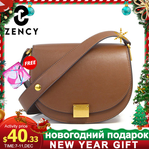 Zency 100%-Bolso cruzado Retro de piel auténtica para mujer, bolsas de mensajero de hombro para mujer, color negro y marrón oscuro, bolso para cita ► Foto 1/6