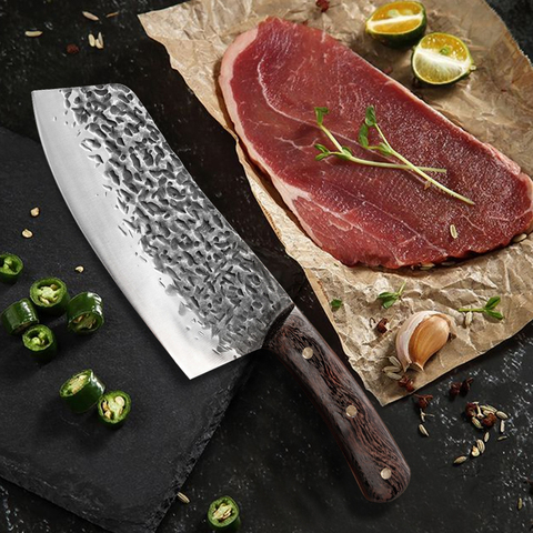 Cuchillo de cocinero de 7 pulgadas hecho a mano, cuchillo de corte forjado de acero inoxidable, cuchillo de cocina chino para carne, pescado, verduras, cuchillo de carnicero ► Foto 1/6