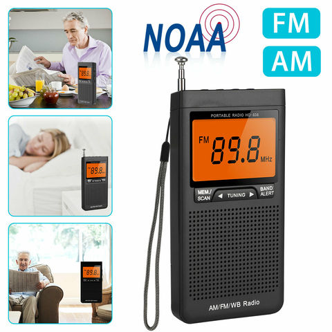 Radio portátil AM FM, Radio de bolsillo de emergencia, altavoz incorporado, Conector de auriculares, despertador, reloj, meteorológico, novedad ► Foto 1/1