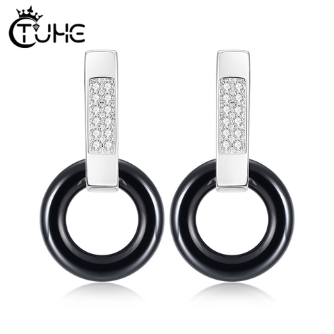 Pendientes de tuerca con Círculo de cerámica para mujeres y niñas, joyería de regalo de Navidad, color negro, blanco y rosa ► Foto 1/6