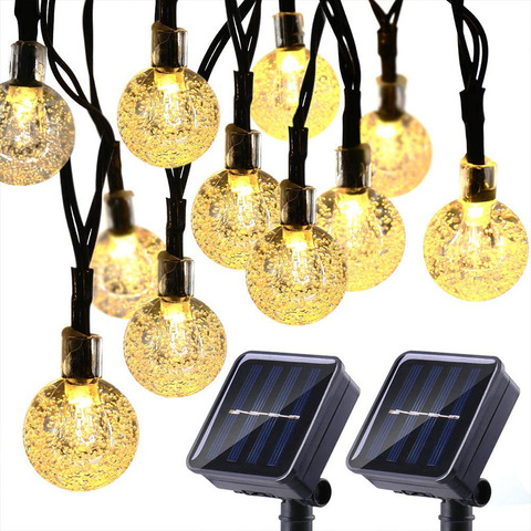 Guirnalda de luces solares de cristal para exteriores, 50 LED, 10m, IP65, resistente al agua, guirnaldas solares para jardín, decoración de Navidad ► Foto 1/6