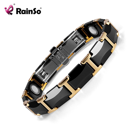 Rainso-pulsera magnética de cerámica y acero de tungsteno para mujer, brazalete de eslabones para el cuidado de la salud, Color dorado, ORB-216-01BKG, 2022 ► Foto 1/6