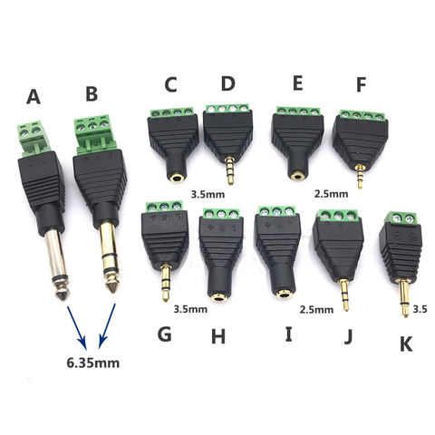 1 Uds 3,5mm conector jack de 6,35mm adaptador estéreo de 3,5mm de audio de 2,5mm mono canal macho a terminal de tornillo de audio mono canal macho ► Foto 1/6