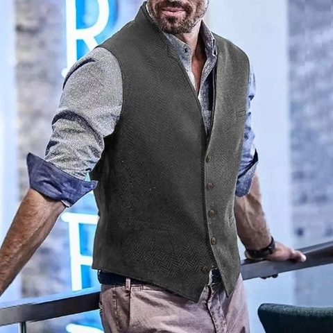 Los hombres chalecos Grey de facto de Tweed de Mens traje chaleco chaqueta Steampunk marrón de negocios negro Chaleco de talla grande para hombre boda ► Foto 1/6