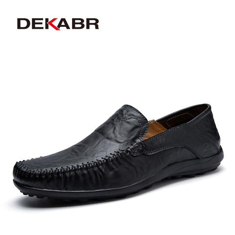 Mocasines DEKABR de cuero suave hechos a mano nuevos zapatos informales mocasines para hombre zapatos planos de cuero dividido talla grande 38-47 ► Foto 1/6