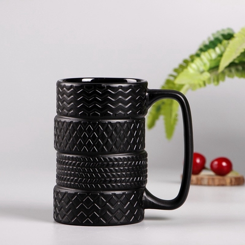 Taza de cerámica con neumático divertido y creativa, de gran capacidad taza de café, taza para beber zumo de porcelana, taza para desayuno, café, té de la leche, 400Ml ► Foto 1/6