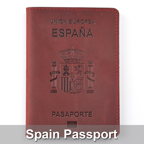 Funda de pasaporte de cuero genuino para hombre y mujer, tarjetero Vintage de alta gama para España, funda para pasaporte, billetera de viaje ► Foto 1/6