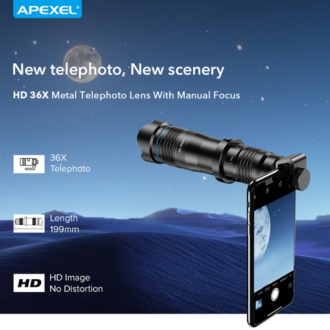 Lente de cámara de Zoom óptico APEXEL HD 4K 36X, teleobjetivo, teléfono telescópico móvil con trípode remoto para teléfonos iPhone 8X11 ► Foto 1/6