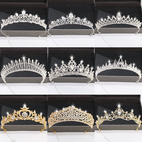 Accesorios para el cabello para mujer, Corona y Tiara de Color plateado, accesorios de boda, corona para novia, diamantes de imitación, Diadema, Tiara ► Foto 1/6