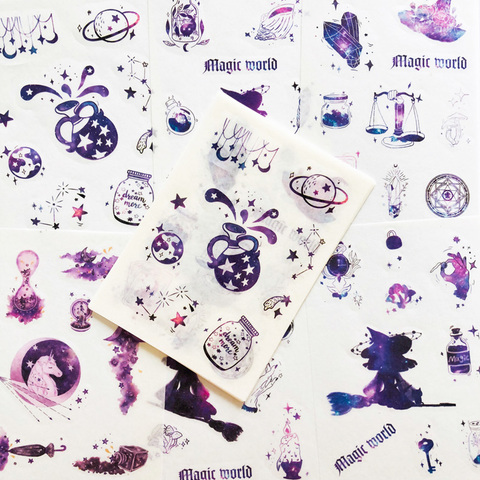 Paquete de 6 hojas de papel Washi, pegatinas de papel púrpura resplandecientes como estrellas para decoración de ordenador y teléfono ► Foto 1/5