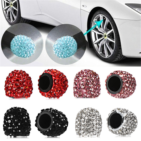 4 Uds nuevas tapas de válvula de rueda de coche de cristal con brillo diamante a prueba de polvo tapas de rueda vehículo Bling encantos de coche Decoración Accesorios de automóviles ► Foto 1/6