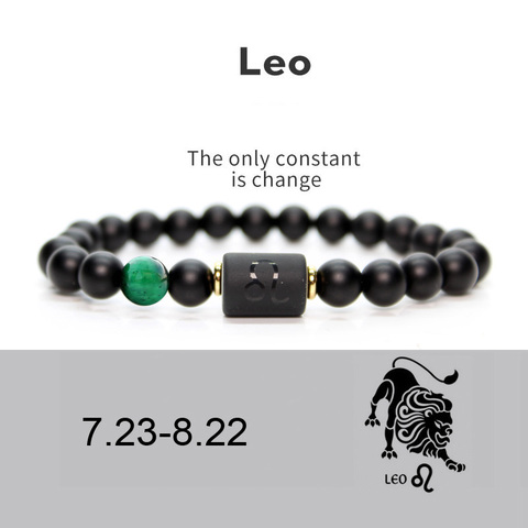 Abalorios de piedra negra de 8mm para Hombre y mujer, pulsera de constelación de 12 pares, pulsera Masculina, joyería para Hombre ► Foto 1/6